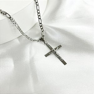 Corrente Masculina Elo 3x1 com Jesus Crucificado em Aço Inox 60cm
