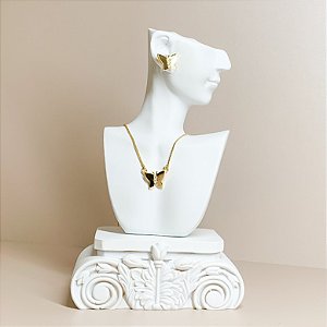 Conjunto Borboleta Cravejada Folheada a Ouro