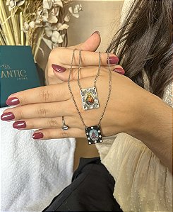 Escapulário Nossa Senhora Aparecida Colorido Cravejado em Aço Inox