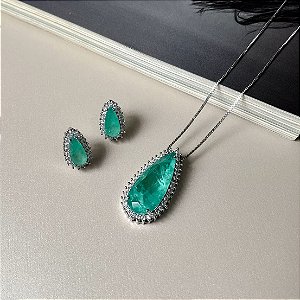 Conjunto Gota Cravejada Zircônias Fusion Folheado