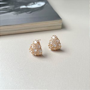 Brinco Gota Retangular Cravejado Folheado a Ouro