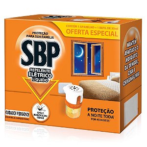 Repelente Elétrico Líquido SBP 45 Noites Aparelho + Refil