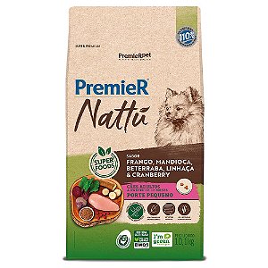 Ração Super Premium Premier Nattu Cães Adultos Raças Pequenas Sabor Frango Mandioca 10,1kg - PremierPet