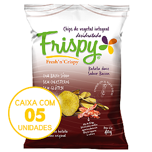 Caixa com 05 pct - Chips de batata doce sabor bacon Frispy integral 40g