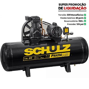 Compressor Schulz Pratic Air CSL 20/150 - 20pcm 3HP 150L 125psi - Monofasico 220V (921.3536-0)