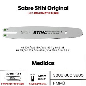 Sabre Motosserra Stihl - 30cm R - 1.1mm 3/8 - MS 170 / 180 / 193T