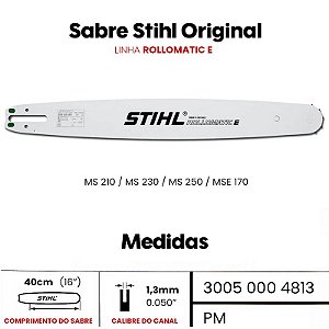 Sabre Motosserra Stihl - 40cm R - 1.3mm 3/8 - MS 210 / 230 / 250 - Kimotor  Eletromecânica