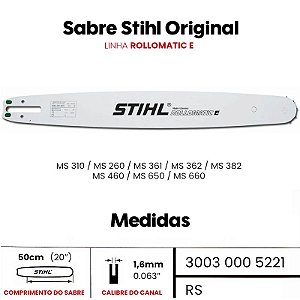 Sabre Motosserra Stihl - 50cm R - 1.6mm 3/8 - MS 361 / 362 / 382
