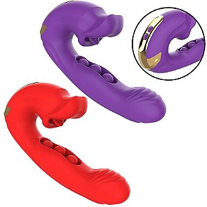 Vibrador de Ponto G com Bolinhas e Clitóris com Movimento de Boca - SI