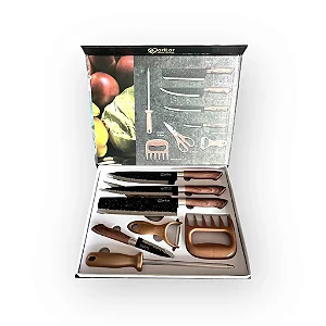 kIT churrasco chef 8 peças inox com garra e amolador