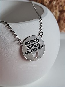 Colar com frase e borboleta em aço inox