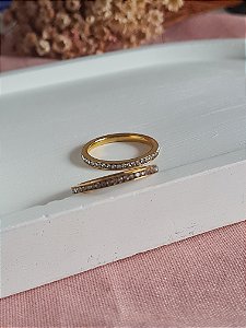 Anel/aparador dourado aço inox com zircônias