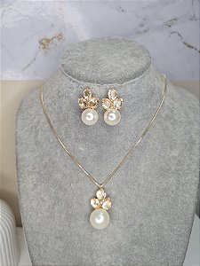 Brinco de pérola com pedras morganita