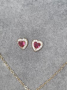 Conjunto coração fúcsia dourado