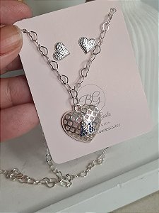 Conjunto coração Nossa Senhora prata