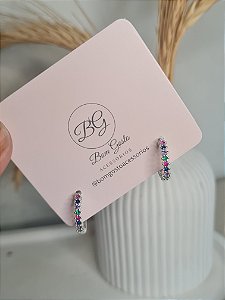 Argolinha cravejada prata colorida tamanho M