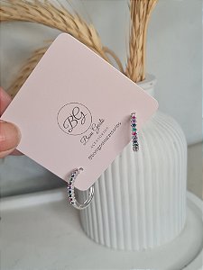 Argolinha cravejada colorida prata tamanho G