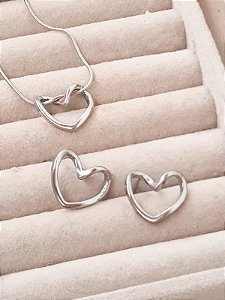 Kit coração prateado aço