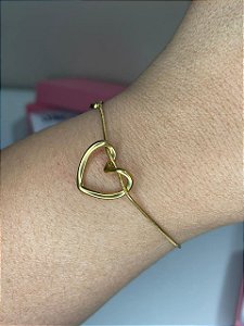Pulseira coração dourada aço inox