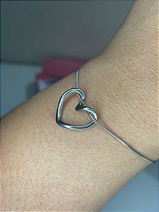 Pulseira com pingente de coração prata em aço inox