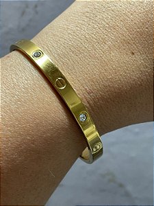 Bracelete Love com Zircônias Dourado em Aço Inox