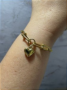 Pulseira dourada com pingente de coração Aço Inox