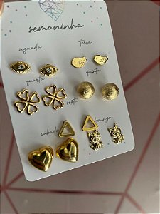Kit brincos cartela Semaninha dourado 02