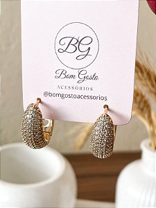 Brinco Argola Gota Cravejada com Zircônias Dourado G