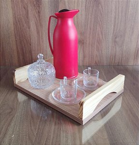 BANDEJA MDF MADEIRADO COM ALÇA EM PINUS 35X25X7,5CM