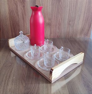 BANDEJA MDF MADEIRADO COM ALÇA EM PINUS 45X25X7,5CM