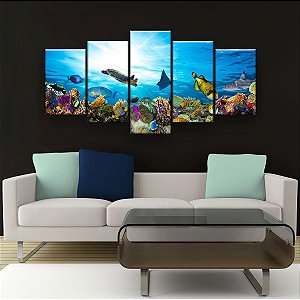 Quadro Decorativo Corais De Peixes Coloridos 129x61cm Sala Quarto