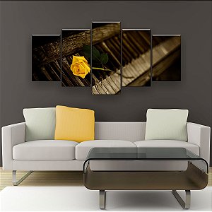Quadro Decorativo Piano Rosa Amarela 129x61cm Sala Quarto