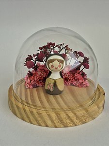 CÚPULA P + FLORES SECAS + STA. TERESINHA PINTADA A MÃO.