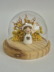 CÚPULA P + FLORES SECAS + N. SRA. DE FÁTIMA PINTADA A MÃO.