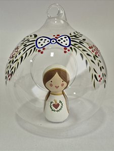 BOLA DE NATAL DE VIDRO PINTADA + NOSSA SRA. DE FÁTIMA