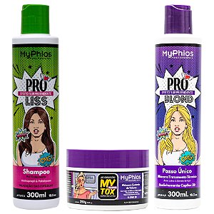 Kit Shampoo Pré Tratamento 300mL + MYTOX BLOND 250g + Proliss BLOND 300mL- MyPhios