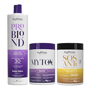 Kit Realinhamento ProBlond  3D 1L + Mytox Blond  1Kg + SOS 1Kg - MyPhios