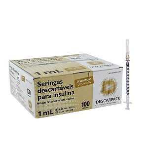 Seringa de Insulina 1 ml com Agulha Caixa com 100 Unidades - Descarpack