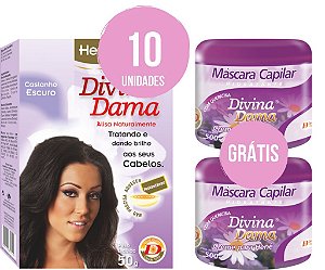 Henê Divina Dama 50gr Castanho Escuro Kit C/10un + 2 Cremes Ativadores