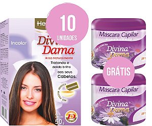 Henê Divina Dama 50gr Incolor Kit C/10un + 2 Cremes Ativadores