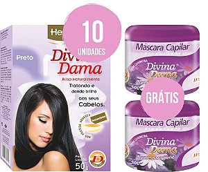 Henê Divina Dama 50gr Preto Kit C/10un + 2 Cremes Ativadores
