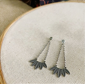 Brinco em Prata925 - PÊNDULO COM FOLHAS TRABALHADAS