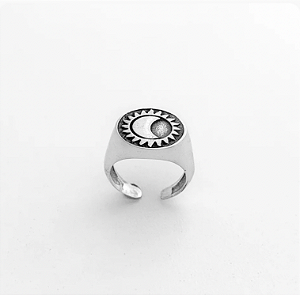 Anel em Prata925 - Falange com Meia Lua e Sol