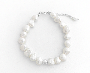 PULSEIRA EM PRATA925 - PEDRAS NATURAIS PÉROLA AMASSADA
