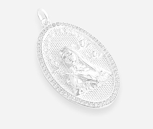 Pingente em Prata925 - Santa Rita de Cassia com Bordas Cravejadas de Zircônias Brancas