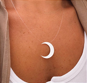 Gargantilha de Fio de Nylon com Lua Lisa de Prata925
