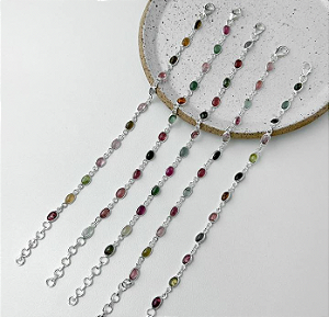Pulseira em Prata925  -  Turmalina Melancia