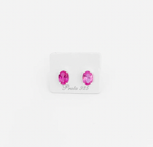 Brinco em Prata925 - Com  Zircônia Rubi Rose Oval
