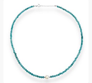 Gargantilha em Prata925 Na Pedra Natural Jade Amazonita com pérola barroca