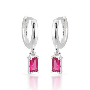 Brinco em Prata925 de Argola com Zircônia Retangular